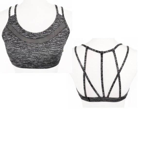 Victoria's Secret VSX Sport Gray White Black Burnout Strappy Mesh Workout Bra S - Picture 1 of 5